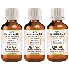 Greenwood Essential Pure Macadamia Oil (Macadamia ternifolia) Cold Pressed (Pack of Three) 100ml X 3 (10 oz)