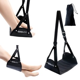 COOWOO Footrest Foot Feet for Airplane Plane rirakkusugu-su International Travel Travel Office Car System Intercity Bus Desk tye-a Storage Pack with Folding [Upgrade Version] Black