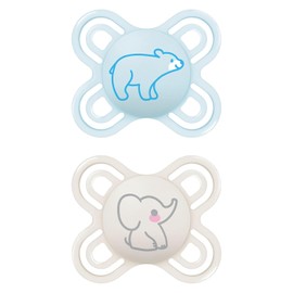 MAM PerfectStart Doppelpack Schnuller 0-2 Monate (2er Set), MAM Schnuller 0-2 Monate aus Silikon für gesunde Mundentwicklung, 2 Zubehörteile für Neugeborene mit Sterilisator-Schnullerhalter,