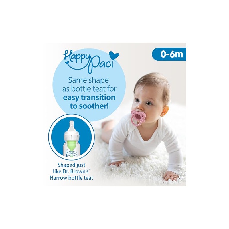 Dr. Brown's HappyPaci™ Chupón 100% silicona, paquete de 2, el