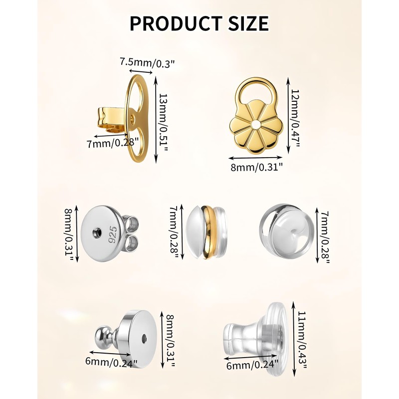 DAWZMR 12 Pairs Earring Backs for Droopy Ears, Secure Earring