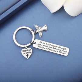 MYOSPARK Baptism Gift On The Day Of Baptized The Angels Said A Prayer Cross Bracelet Religious Gift For Family Friends (Baptized in christ keychain)