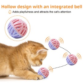 MiOYOOW Cat Toy Ball, 3 Pieces Hollow Cat Ball with Bell, Kitten Play Sports Training Toy Ball for Cats