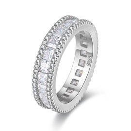 Uloveido Girl's Platinum Plated Simulated Diamond Eternity Band Ring Wedding Engagement Baguette Cut Cubic Zirconia Anniversary Ring for Women Girl Size Q PJ4279-new-11