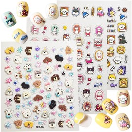 5D Embossed Cats Dogs, Nail Stickers for Nail Art, 3 Sheets Self-Adhesive Nail Decals, Cute Pet, 3D Stickers Nail Art, Stickers para Uñas (Cats & Dogs 5D)