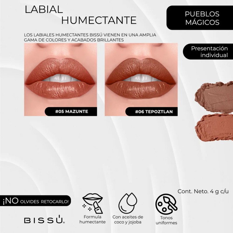 Kit 6 Labiales Humectante Bissú Para Looks Diarios 6 Tonos