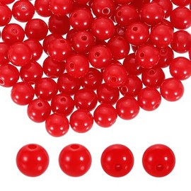 HARFINGTON 200 Piezas De Cuentas Redondas De Acrílico Rojo 10mm Diámetro 1.9mm Agujero Bolas De Plástico Resina Lisas Cuentas Sueltas Para Hacer Joyería Pulseras Collares Aretes DIY