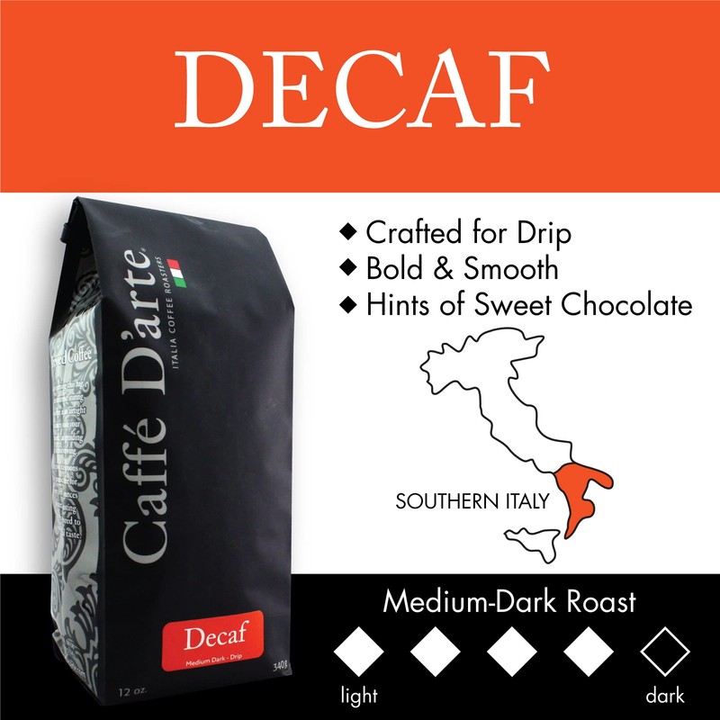 Caffe D'arte Decaf Whole Bean Coffee, 12 Ounce