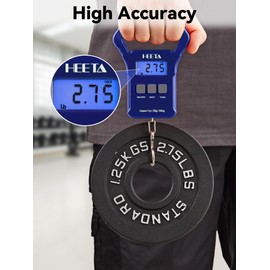 HEETA Fish Scale, 110lb/50kg Digital Portable Hanging Fishing Weight Scale with Backlit LCD Display, Luggage Scale with Non-Slip Large ABS Handle & 2 AAA Batteries, Fishing Gifts Gear for Men, Blue