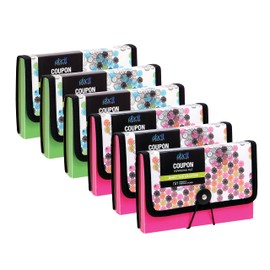 DocIt Organizer Coupon File, Designer Market Tiles, 13-Pockets Expanding File, 6 Pack, 3 Green and 3 Pink, for Coupons & Receipts (00938)