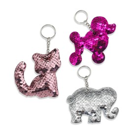 LuckyOpt Sequin Keyring, 3 Pieces Cute Animal Shaped Glitter Key Ring Charms for Party Favours, Backpack, Christmas Accessories, multicoloured