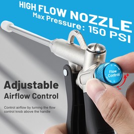 Dunkive 2 Way Adjustable Air Blow Gun, High Flow Extension Nozzle, 150 PSI Car Detailing Air Blower Gun, 1/4 inch NPT Air Inlet Air Compressor Gun Blows Dirt and Dust from Surface