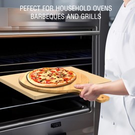 Mepple Pizza Stone For Oven Grill Baking & BBQ with Pizza Peel/Broad & Cutting Board Dual-purpose Pizza Roller Plastic Scraper Set Perfect for Crispy Crust Pizza Bread Toast Pie, 15" x 12" Pizza Stone