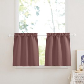 PONY DANCE Short Curtains Kitchen Thermal Curtain Opaque Panel Curtains Modern Set of 2 W 60 x H 90 cm Cabinet Curtain Caravan Curtains with Rod Pull Dusky Pink