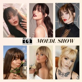 ELEFOCUS Clip-on bangs 100% real hair Fine light brown fake bangs Daily wear fake bangs
