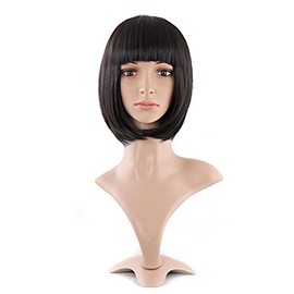 MapofBeauty 12 Inch/30cm Fashion Lady Short Straight Flat Bangs Bob Wig (Black)