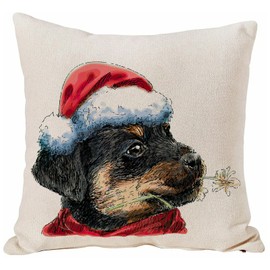 SPXUBZ Christmas Dog Throw Pillow Cover Cute Black Labrador Linen Pillowcase Winter Festival Home Decor Nice Gift Indoor Cushion Cover Pillowcase Size 18x18 Inch (Two Sides Print)