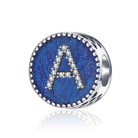 SOUKISS Alphabet A-Z Cubic Stone Charms Solid 925 Sterling Silver Blue Ocean Letter Beads for Snake Chain Bracelet (Letter A)