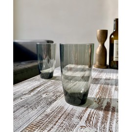 KLIFA- ETON, 20.8 oz, Set of 6, Acrylic Highball Drinking Glasses, Iced Tea Cups, BPA-Free, Stackable Plastic Drinkware, Dishwasher Safe, Gray-Black