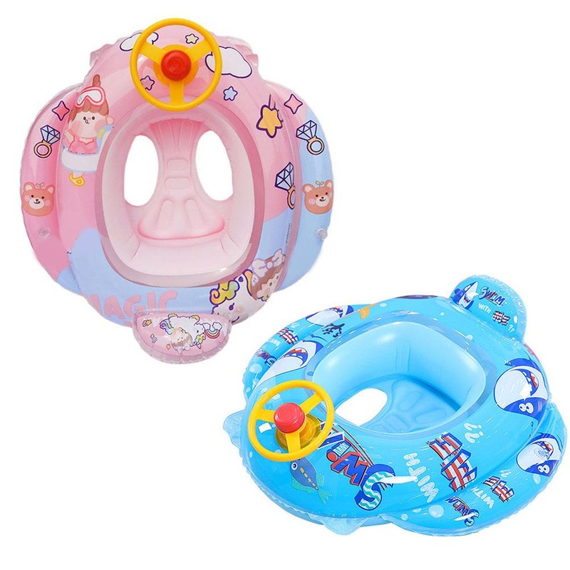 Baby Pool Float with Safety Seat Steering Wheel Cartoon Inflatable