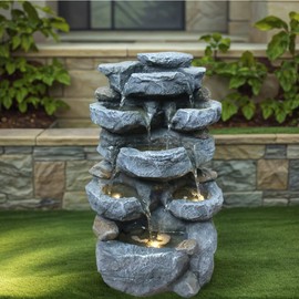 FLJZCZM Water Fountain with Lights Outdoor Garden Decor,5-Tier Cascading Rock Waterfall for Indoor Patio Backyard Porch Art Decoration 21.6 Inches