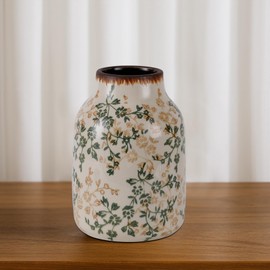 MOIAVAN Vintage Green and Beige Vase,Retro Ice Cracked Ceramic Vases,Rustic Large Chinoiserie Flower Vases for Living Room Bookshelf Home Office Décor 7.8"