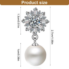 Pearl Earrings, 1 Pair Silver Pearl Earrings, Costume Stud Earrings Rhinestone Edelweiss Pearl Earrings, Pearl Earrings with Zirconia Stones with Individual Box for Women, Silver