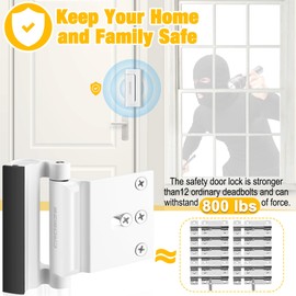 Home Security Door Locks 2 Pack, Metal Door Reinforcement Locks, 3" Withstands 800 lbs of Impact for Inward Swing Doors, Defender Security Door Lock, Prevent Unauthorized Entry (White)