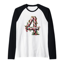 Merry Christmas Number 4 Candy Cane Raglan Baseball Tee