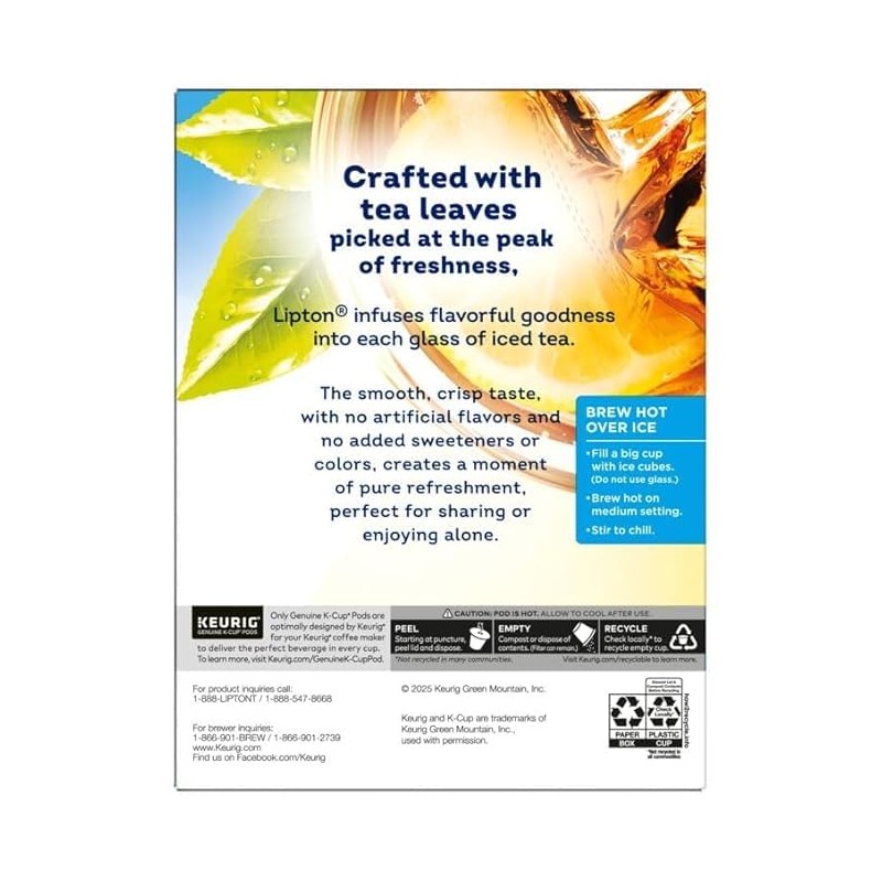 Lipton Unsweetened Black Iced Tea K-Cups 24-Pack for Keurig Coffee