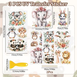 WANDIC 3 x Animal UV Stickers 3D Stickers Waterproof for Room Decoration Scrapbooking Cups 15x30cm