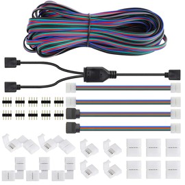 SUPERNIGHT 3528 2835 4 Pin 8mm LED Strip Connector, RGB Rope Lights Connector Kit, Gapless Solderless Clip, 32.8ft Extension Wire Cable, L Shape PCB (for 8mm Width Strip)