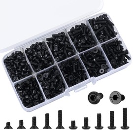 720 Pcs M3 Metric Hex Socket Head Cap Screws Bolts Set, Including 360 Pcs Countersunk Pan Head Screws, 360 Pcs Flat Head Screws for 3D Printer Machine - Black, 4mm/6mm/8mm/10mm/12mm. (Black)