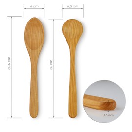 Linnuo Wooden Cooking Spoon Set 30 cm – Protection Against Scratches for Pot Pan – Kitchen Utensil Set Made of Fine Cherry Wood – Heat Resistant Antibacterial – 100% EU Natural Product – Cooking