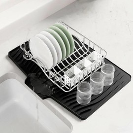 Dish Drying Mat, Silicone Dish Drying Mat for Kitchen Counter, Drainer Mat with Built-in Drain, Non-Slip, Heat Resistant Dish Drying Pad (Black, 18.9" x 13.6")