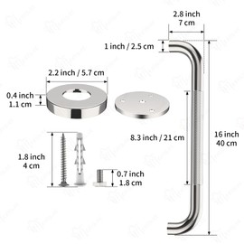 Anti-Slip Chrome Grab Bar 16 Inch, iMomwee 2 Pack Stainless Steel Bathroom Grab Bar w/Knurled Grip, Safety Shower Grab Bar for Wall, Toilet Balanced Support Bar Bathtub Assist Handle for Elderly