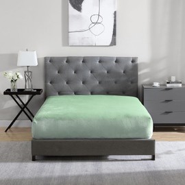 Cathay Home Full Flannel-Plush Fur Fitted Sheet - Ultra Soft & Thick Plush Fur - All Season Cozy Warmth - 12" Deep Pocket Fitted Sheet Only (Full, Sage)