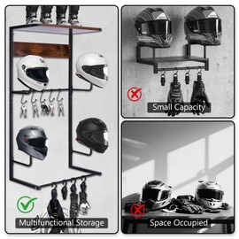 ASIEIT Upgrade Helmet Wall Mount, Motorcycle Helmet Holder With 4 Glove Chips and Hooks - Football Helmet Rack, Universal Helmet Hanger Wall Mount with Anchor, Gear, Clothes, Accessories