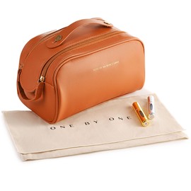 ONE BY ONE Cosmetic Bag with Storage, Portable Travel Makeup Bag Organizer with 2 Refillable Perfume Atomizers, Toiletry and Beauty Bag for Women, Waterproof Portable Pouch for Travel with Handle