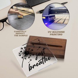 Just Breathe Desk Decor, Dandelion, Meditation, Yoga, Relaxing, Positive Home Office Decorations Acrylic Decorative Signs Plaques WOW42
