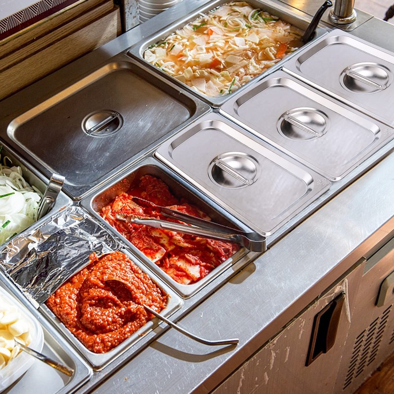 PINGEUI 8 Pack 1/3 Size Stainless Steel Steam Table Lid,