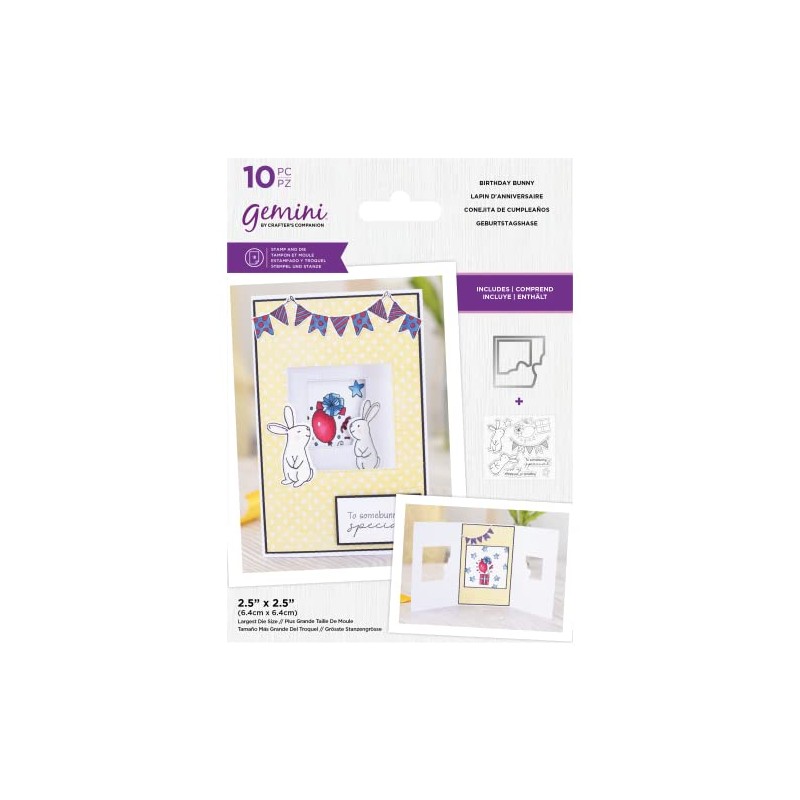 Gemini - Clearstamp&snijmal set - Trifold Window - Birthday Bunny