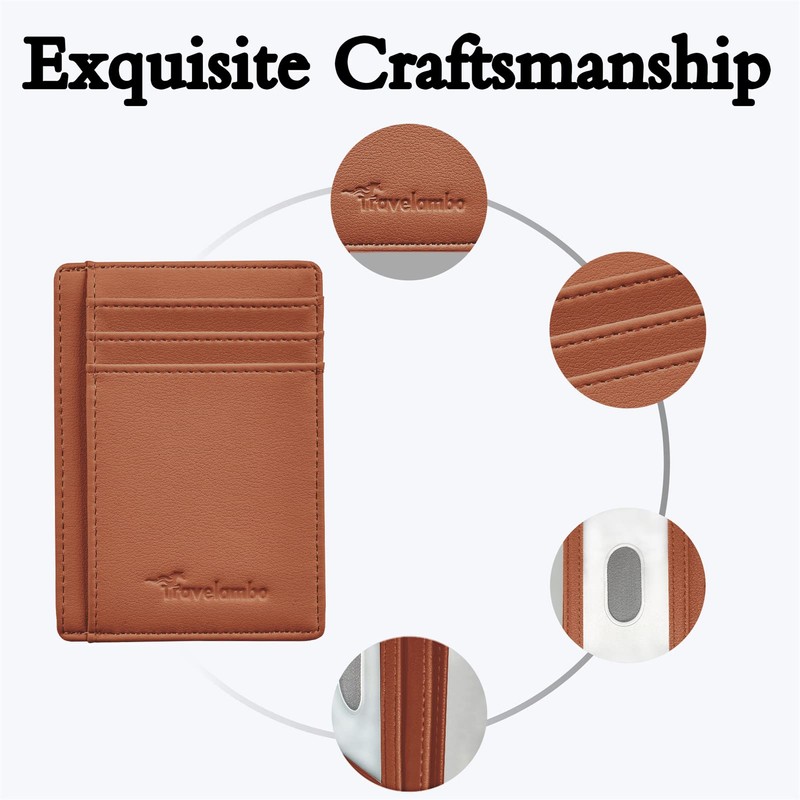 Travelambo Front Pocket Minimalist Leather Slim Wallet RFID Blocking Medium