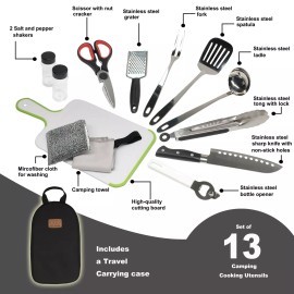 Gold Armour 13-Piece Camp Utensil Set Portable BBQ Kitchen Cooking Compact Gear Cookwear