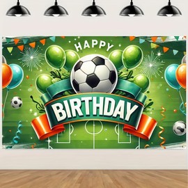 Soccer Theme Birthday Party Banner soccer birthday decorations Green Stadium and Balloons Backdrop, Ideal for Event Decorations, 71x43 Inches, Polyester Material