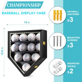 GYaozii Baseball Display Case with Light, LED Baseball Holder Shadow Box for 12 Baseballs Display, HD Acrylic Front UV Protection,Wooden Frame for Collecting Autographed Balls Exquisite Souvenirs