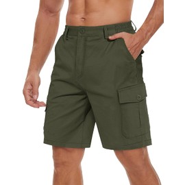 TACVASEN Work Shorts Men Stretch Fit Elasticated Waist Summer Cotton Cargo Hiking Shorts with Pockets (38, Army Green)