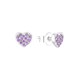 s.Oliver Stud Earrings 925 Sterling Silver Girls Children's Earrings with Synthetic Zirconia 0.6 cm Silver Heart Comes in Jewellery Gift Box, Sterling Silver, Cubic Zirconia