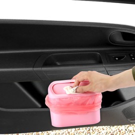 Car Bin, Car Trash Can with Lid, Multifunctional Mini Trash Bin for car, with 90 Pcs Trash Bags & 2 Car Hooks, Push-on Design Car Bins, Cute Car Accessories, Car Rubbish Bin for Car Tidy (Pink)