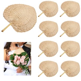 Blulu 10 Pack Wedding Fans Large Bamboo Hand Fan Natural Raffia Hand Fans Handmade for Guests Handheld Weaving Fan for Cooling Supplies Summer Farmhouse Wall Decor Wedding Party Favors